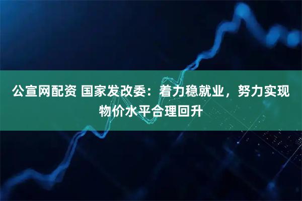 公宣网配资 国家发改委：着力稳就业，努力实现物价水平合理回升