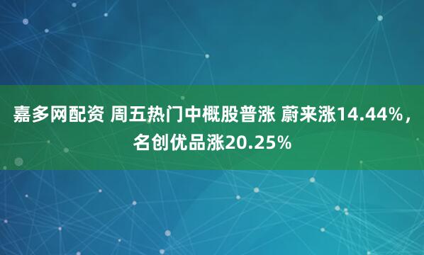 嘉多网配资 周五热门中概股普涨 蔚来涨14.44%，名创优品涨20.25%